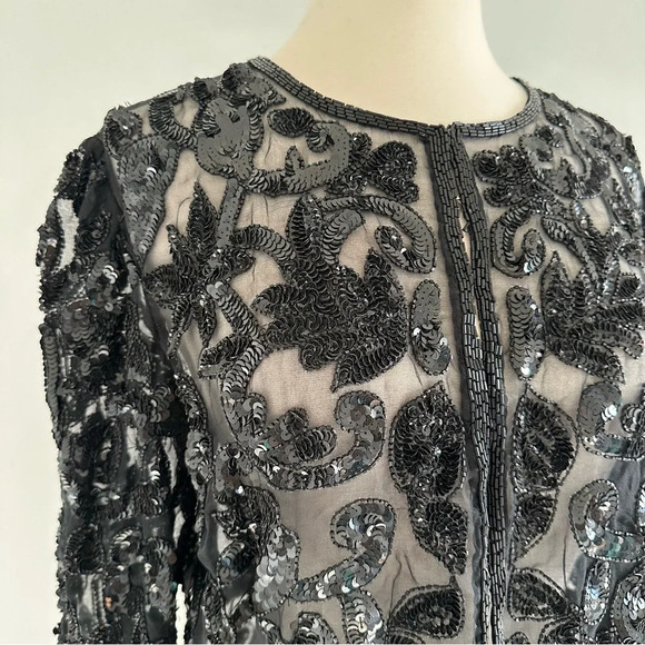 Vintage Robert Anthony 100% Pure Silk Sequin Blazer Top Black S - Picture 4 of 9